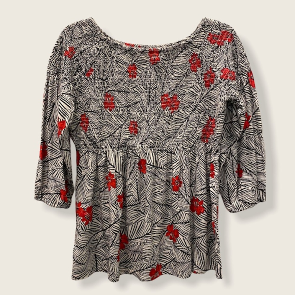 J. Jill Smocked Floral Palm Print Peasant Blouse Size Small Petite